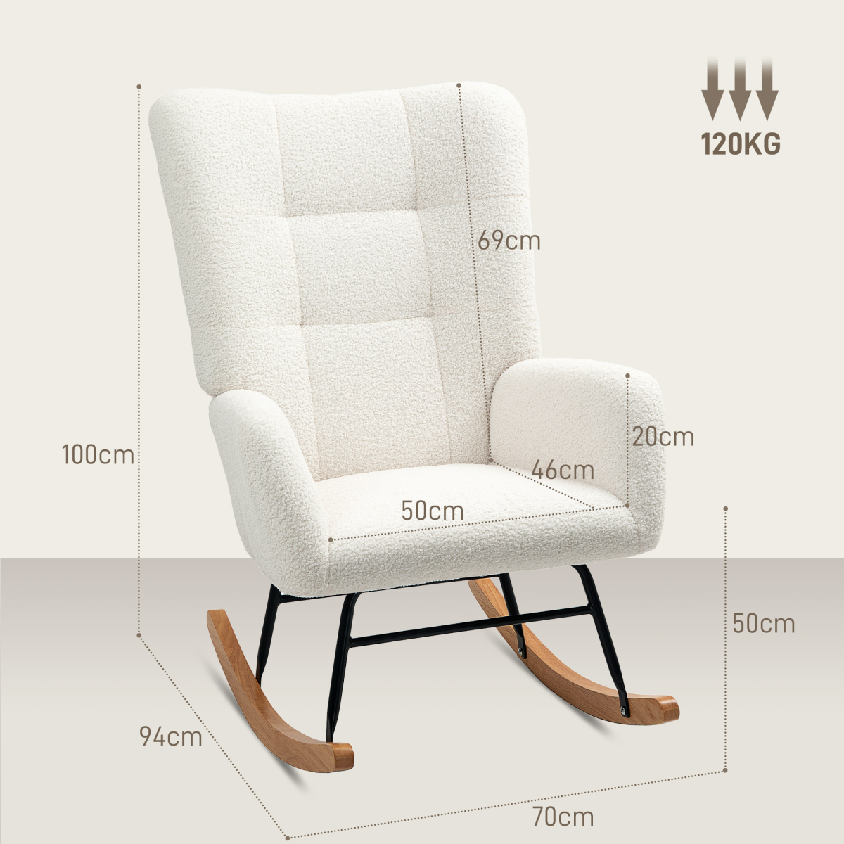 Cream HOMCOM comfort rocking chair with teddy fleece upholstery and supportive design, ideal for relaxing and lounging.