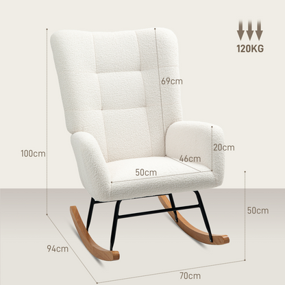 Cream HOMCOM comfort rocking chair with teddy fleece upholstery and supportive design, ideal for relaxing and lounging.