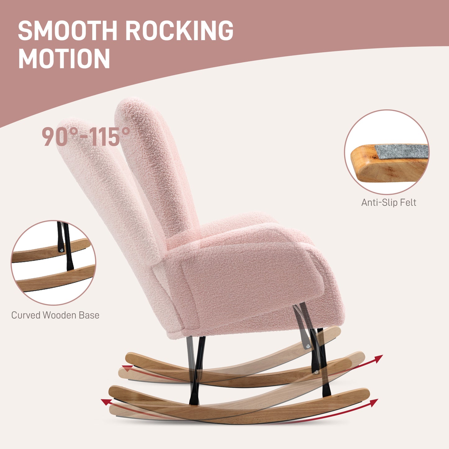 Cream HOMCOM comfort rocking chair with teddy fleece upholstery and supportive design, ideal for relaxing seating.