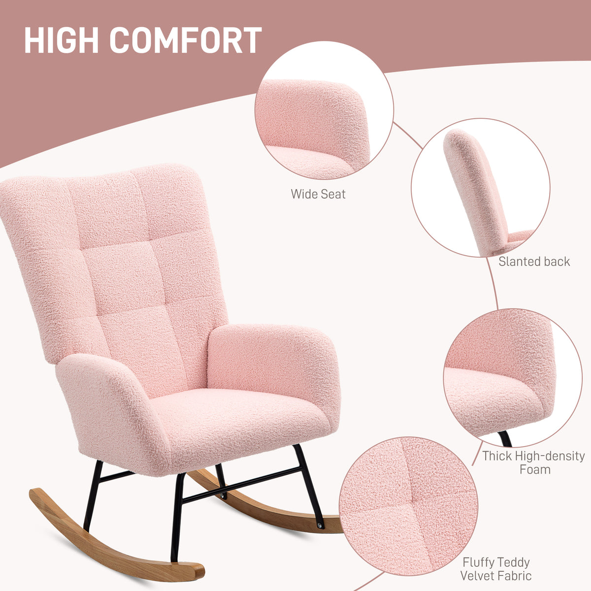 Cream HOMCOM comfort rocking chair with teddy fleece upholstery and supportive design, ideal for cozy relaxation.