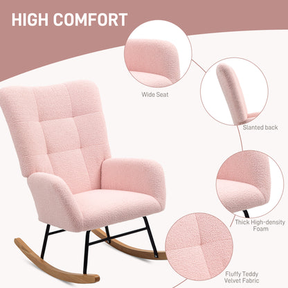 Cream HOMCOM comfort rocking chair with teddy fleece upholstery and supportive design, ideal for cozy relaxation.