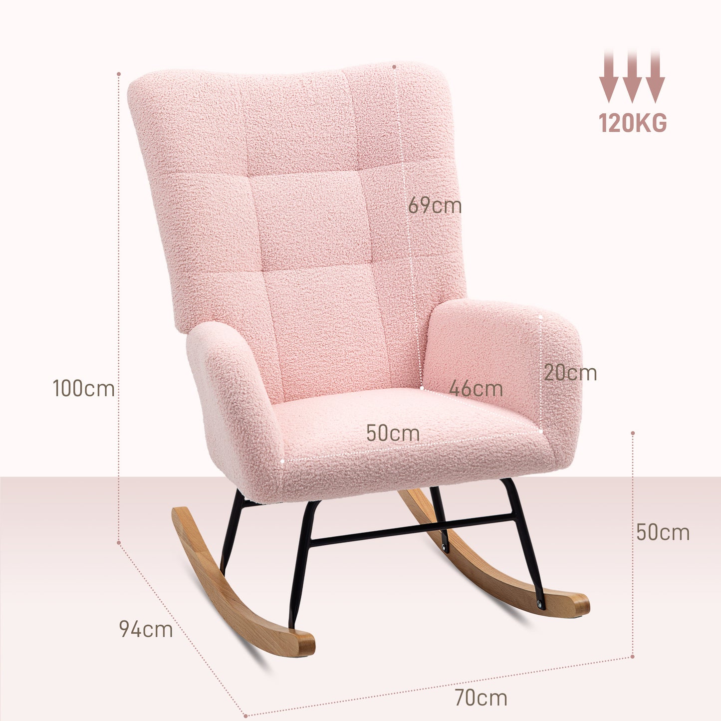 Cream HOMCOM comfort rocking chair with teddy fleece upholstery and supportive design for cozy relaxation