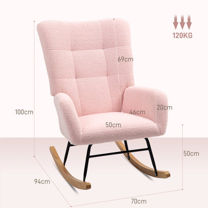 Cream HOMCOM comfort rocking chair with teddy fleece upholstery and supportive design for cozy relaxation