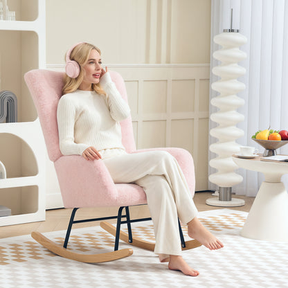 Cream HOMCOM comfort rocking chair with teddy fleece upholstery and supportive design, ideal for cozy relaxation.