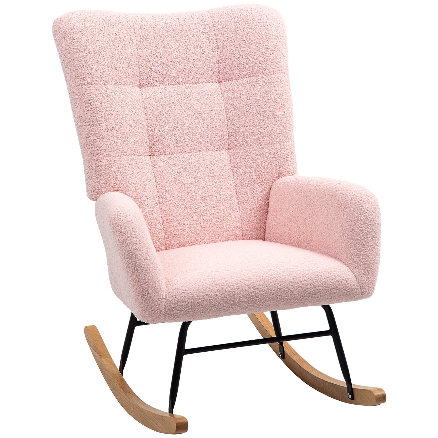 Cream HOMCOM comfort rocking chair with teddy fleece upholstery and supportive design for cozy relaxation.