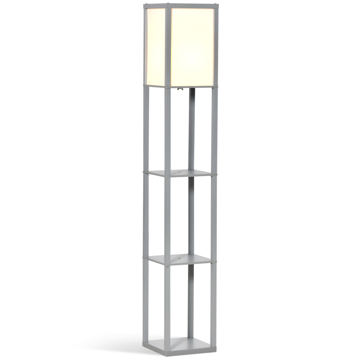 Grey 4-tier floor lamp with storage shelf by HOMCOM, featuring a modern design and multiple levels for lighting and storage.