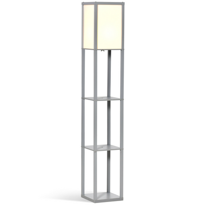 Grey 4-tier floor lamp with storage shelf by HOMCOM, featuring a modern design and multiple levels for lighting and storage.