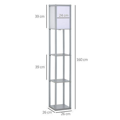 Grey HOMCOM 4-tier floor lamp with a built-in storage shelf, featuring a modern design and multiple levels for lighting and storage.