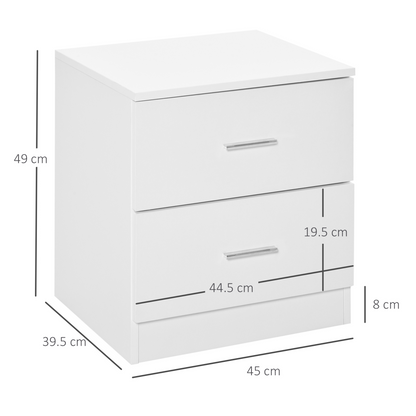HOMCOM bedside table with two drawers, nightstand, and side storage cabinet for bedroom organization.