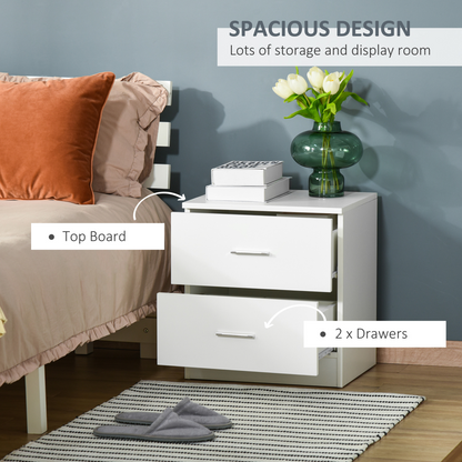 HOMCOM bedside table with two drawers and side storage cabinet, modern nightstand for bedroom organization.