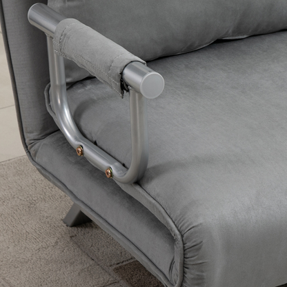 Light grey HOMCOM fabric convertible 2-seater sofa bed with two pillows, showcasing its versatile design and comfortable seating.