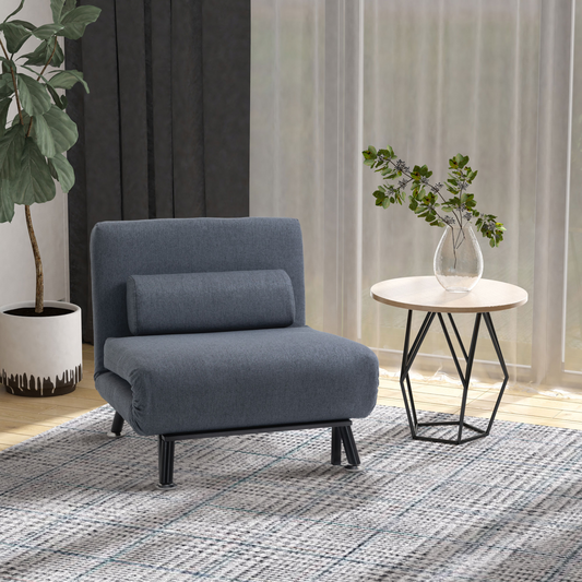Black HOMCOM faux suede 5-position futon sofa bed with single seating and convertible design, perfect for versatile lounging.