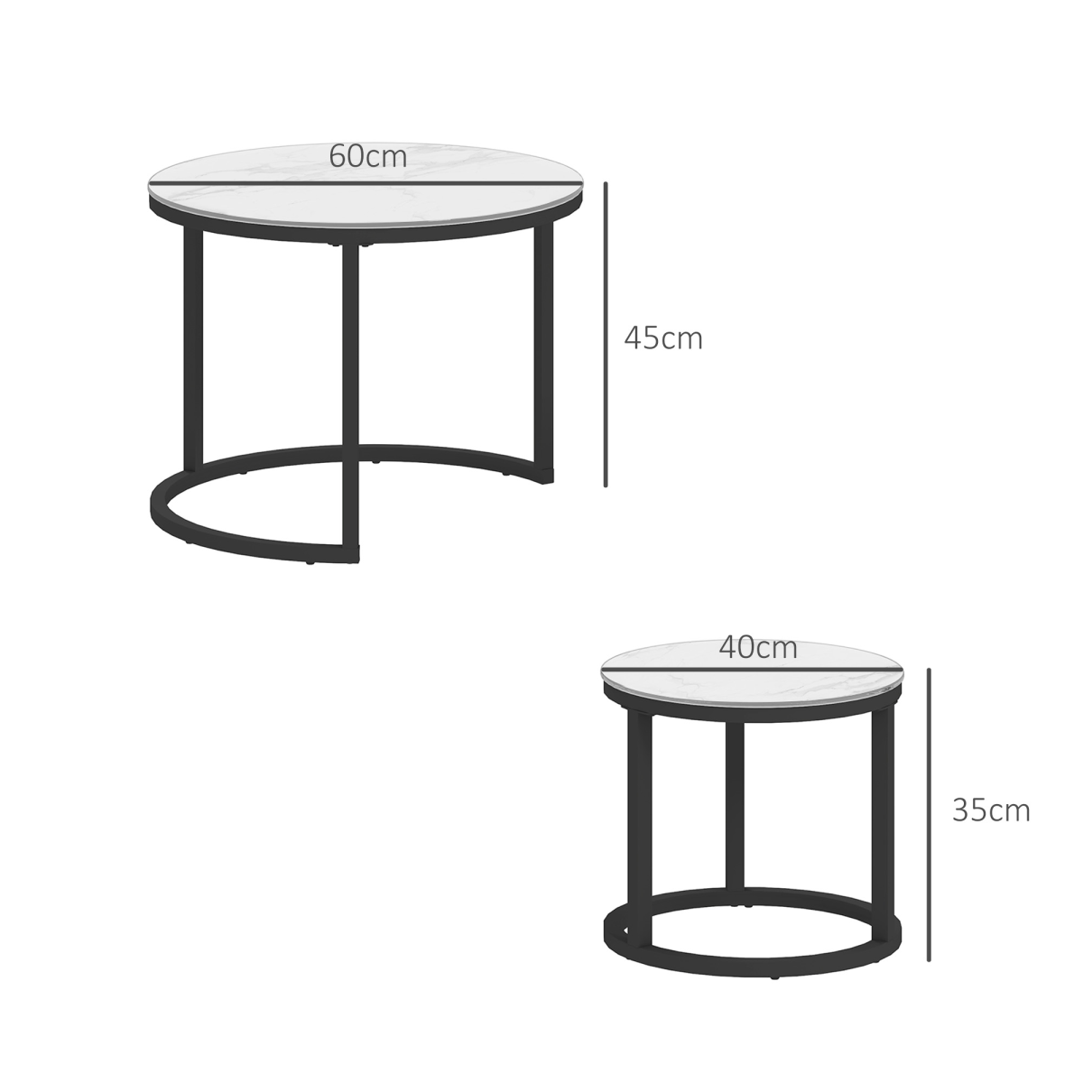 HOMCOM glass coffee table set of 2 round nesting tables with clear glass tops and metal legs, modern living room furniture.