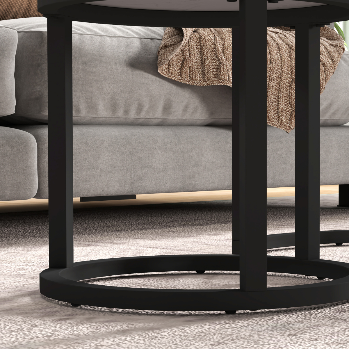 Pair of HOMCOM glass coffee tables, round nesting design with transparent tabletops and sleek metal legs.