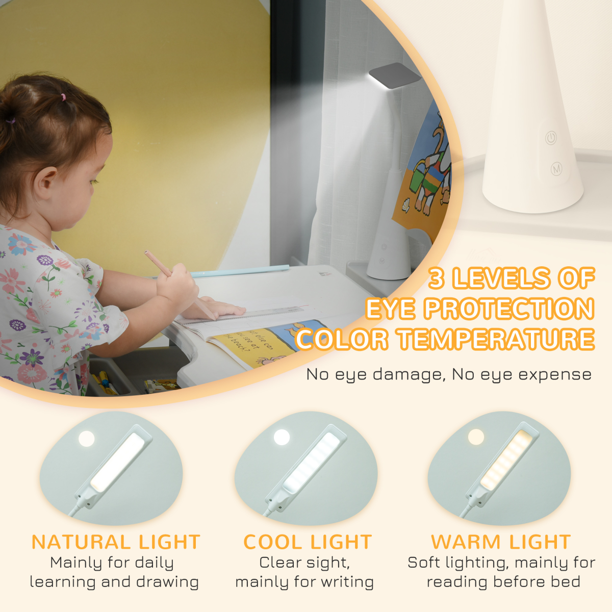 Kids study desk and chair set by HOMCOM with USB lamp, adjustable height, in grey, suitable for children’s learning space.