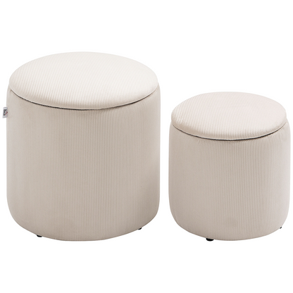 Set of two HOMCOM modern fabric storage ottomans with removable lids in cream white, ideal for living room or bedroom storage.