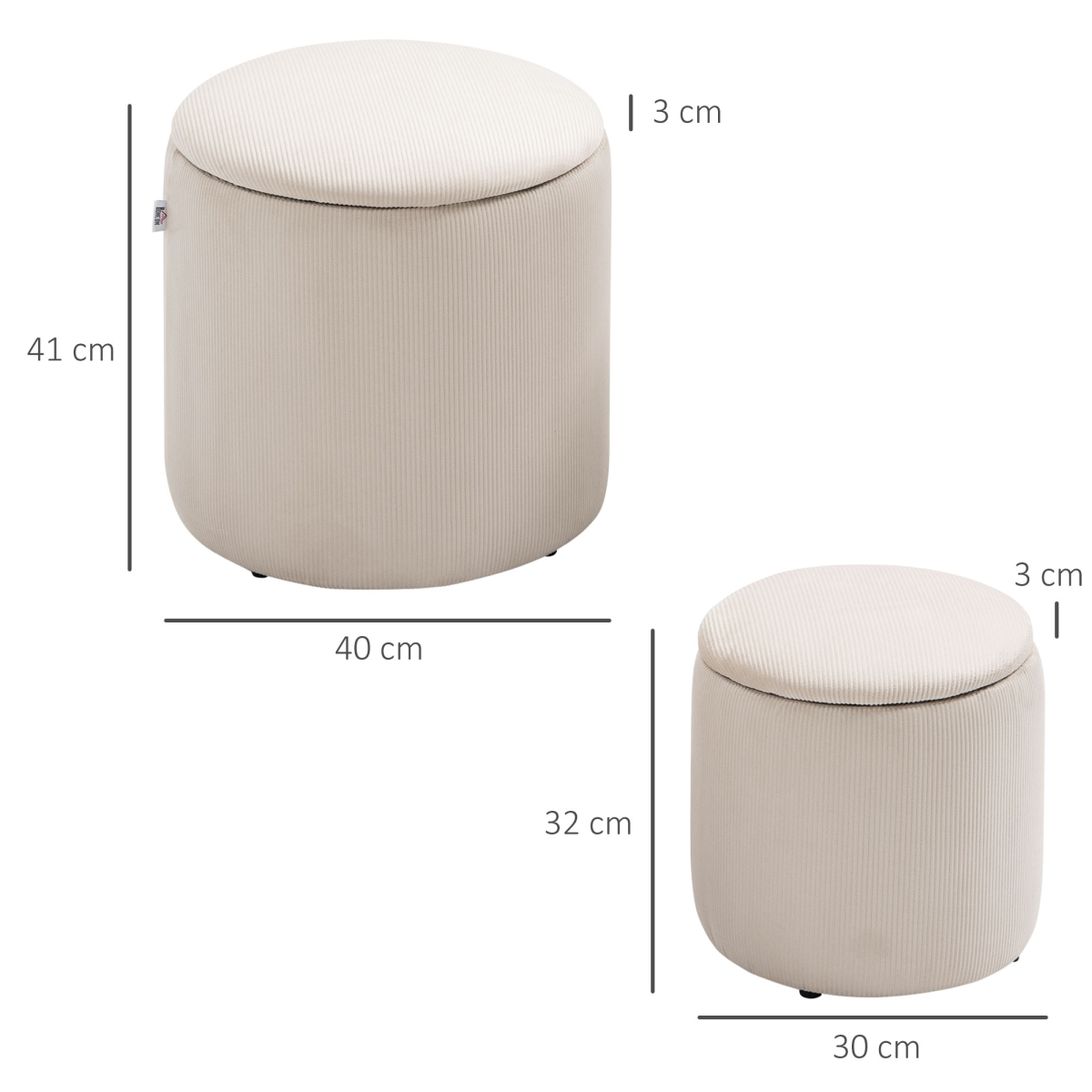 Set of two HOMCOM modern fabric storage ottomans with removable lids in cream white, ideal for organization and seating.