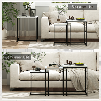 Set of three white nesting coffee tables by HOMCOM, featuring modern design and versatile use in living rooms.