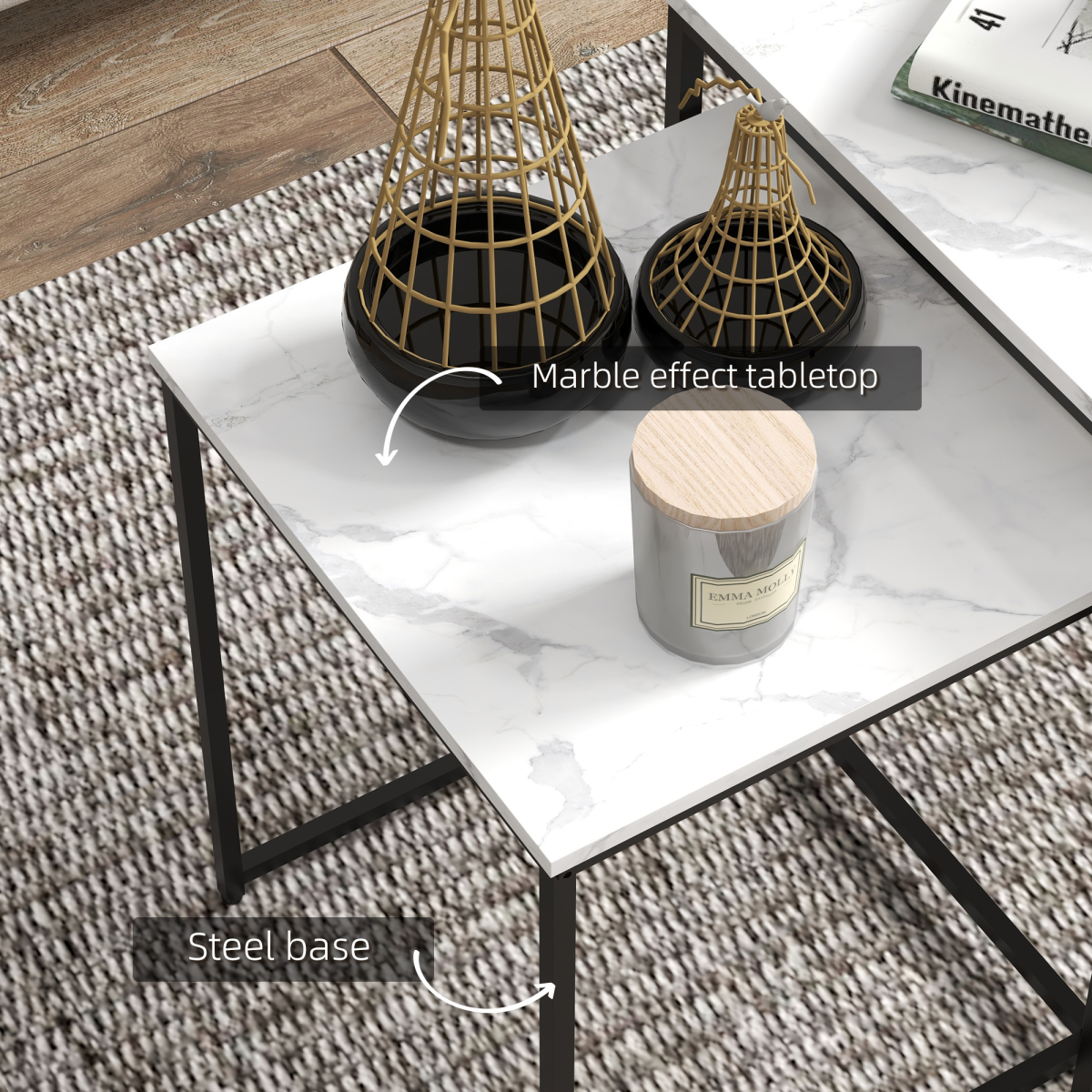 Set of three white nesting coffee tables by HOMCOM, featuring modern design and versatile sizes for living room decor.