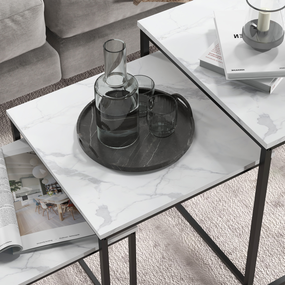 Set of three white nesting coffee tables by HOMCOM, featuring modern design and versatile sizes for living room decor.