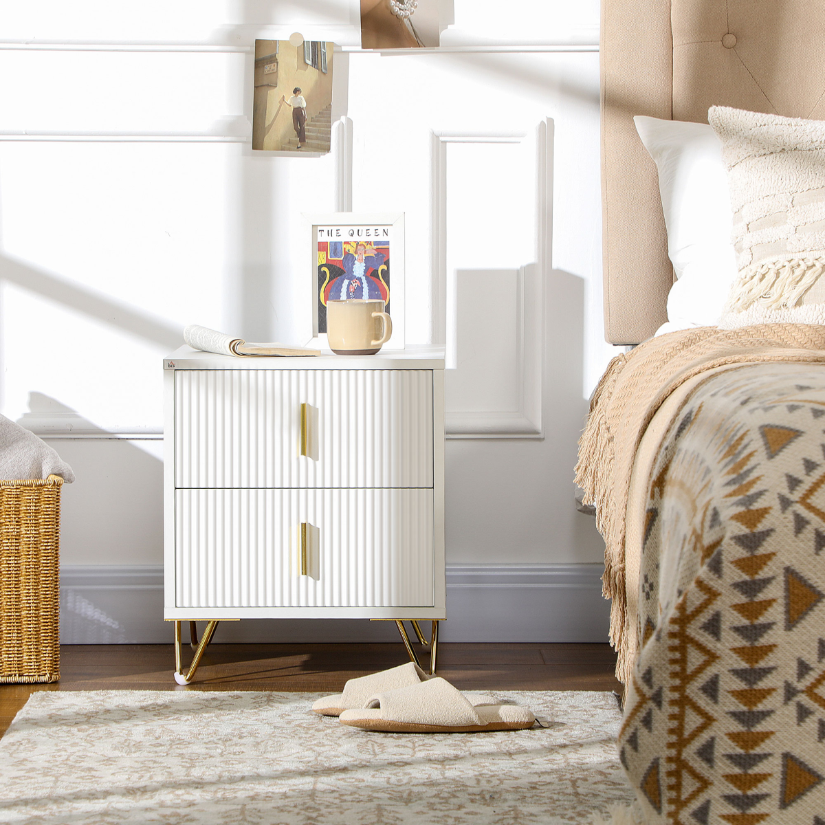 HOMCOM nightstand with 2 drawers, side end table for living room or bedroom, wooden finish with sleek design