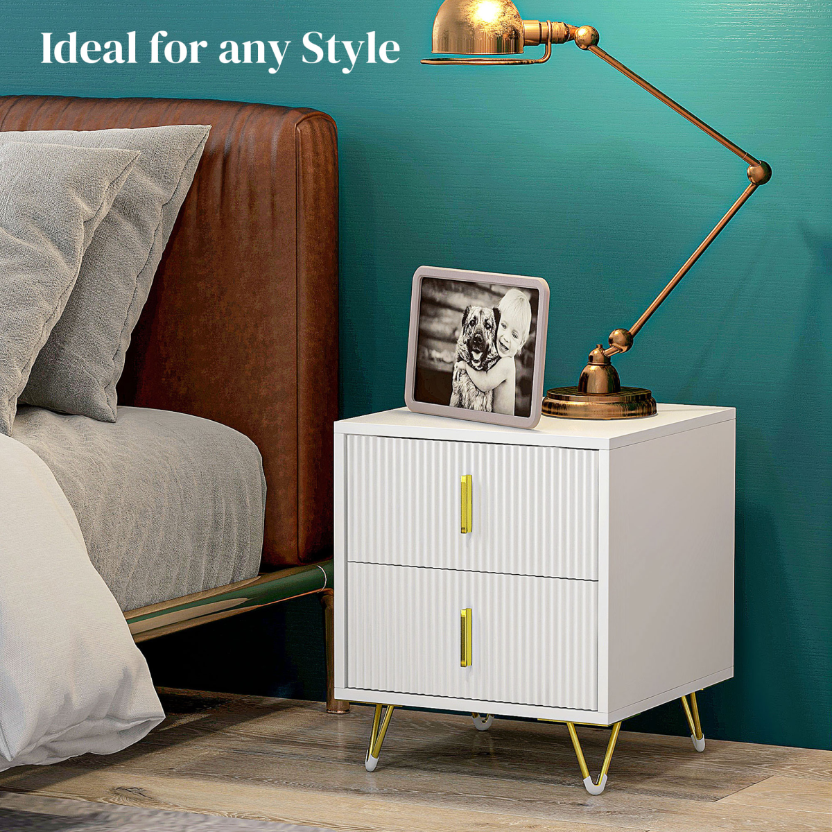 HOMCOM nightstand with 2 drawers, side end table for living room or bedroom, wooden surface with modern design
