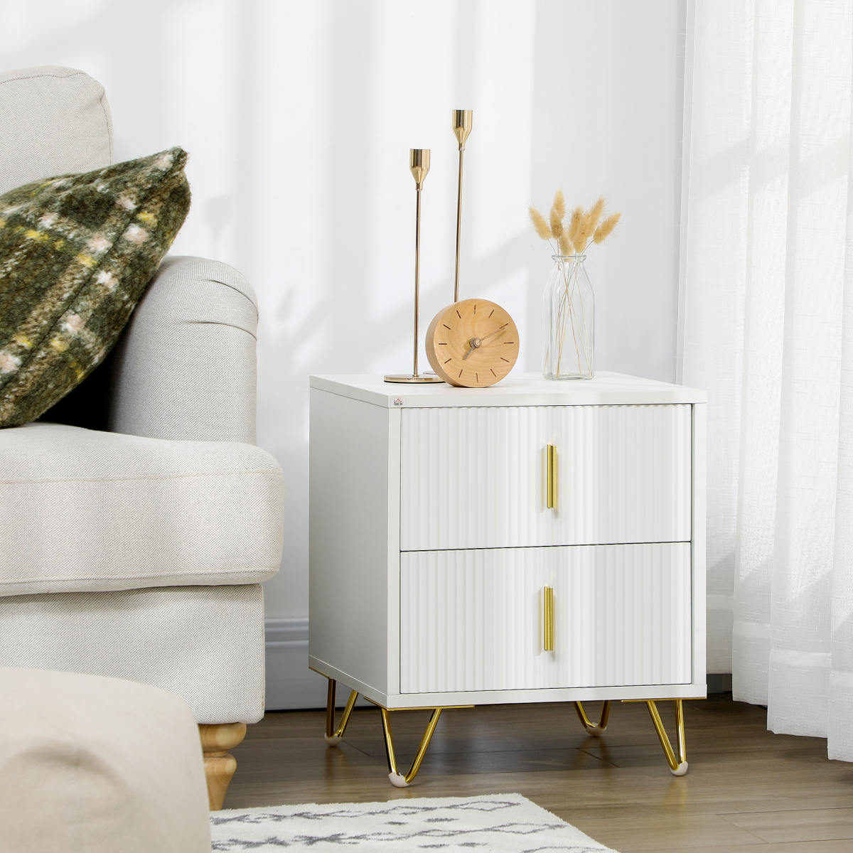 HOMCOM nightstand with 2 drawers, side end table for living room or bedroom, wooden finish with sleek design