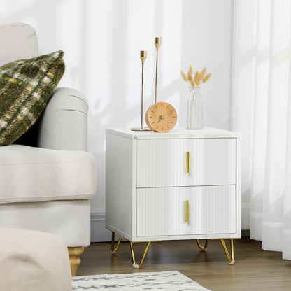 HOMCOM nightstand with 2 drawers, side end table for living room or bedroom, wooden finish with sleek design