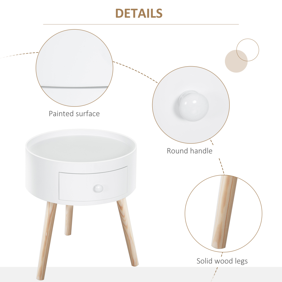 White HOMCOM round coffee table measuring 38 x 45 cm with a sleek, modern design and smooth surface.