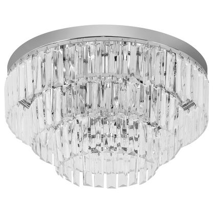 HOMCOM round crystal ceiling lamp with 7 lights chandelier mounted fixture, featuring elegant hanging crystal accents and modern design.