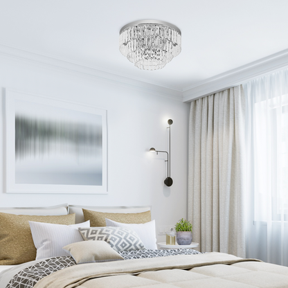 HOMCOM round crystal ceiling lamp with 7 lights, chandelier mounted fixture, featuring elegant glass crystals and modern design.