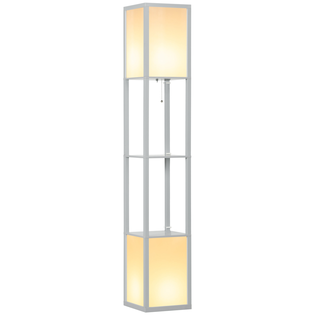 HOMCOM shelf floor lamp with dual lights, ideal for living room or bedroom, featuring modern design and adjustable lighting.