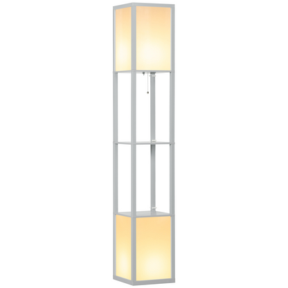 HOMCOM shelf floor lamp with dual lights, ideal for living room or bedroom, featuring modern design and adjustable lighting.