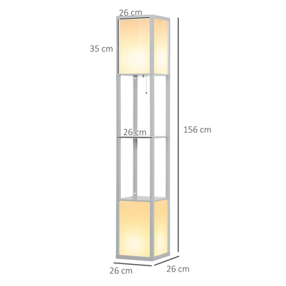 HOMCOM shelf floor lamp with dual lights, ideal for living room or bedroom, featuring modern design and adjustable lighting.