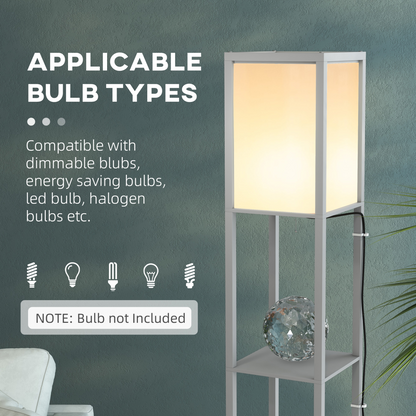 HOMCOM shelf floor lamp with dual lights, ideal for living room or bedroom, featuring modern design and adjustable illumination.