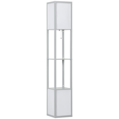 HOMCOM shelf floor lamp with dual lights, modern design, suitable for living room or bedroom lighting.