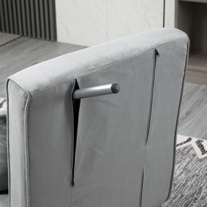 Light grey foldable sofa bed and portable armchair with pillow by HOMCOM, designed for comfortable lounging and sleeping.