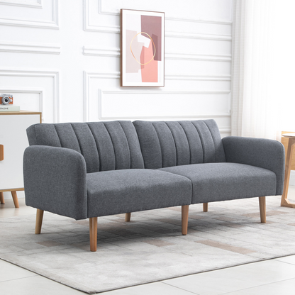 HOMCOM two-seater sofa bed with adjustable backrest in a living room setting, showcasing its modern design and convertible functionality.