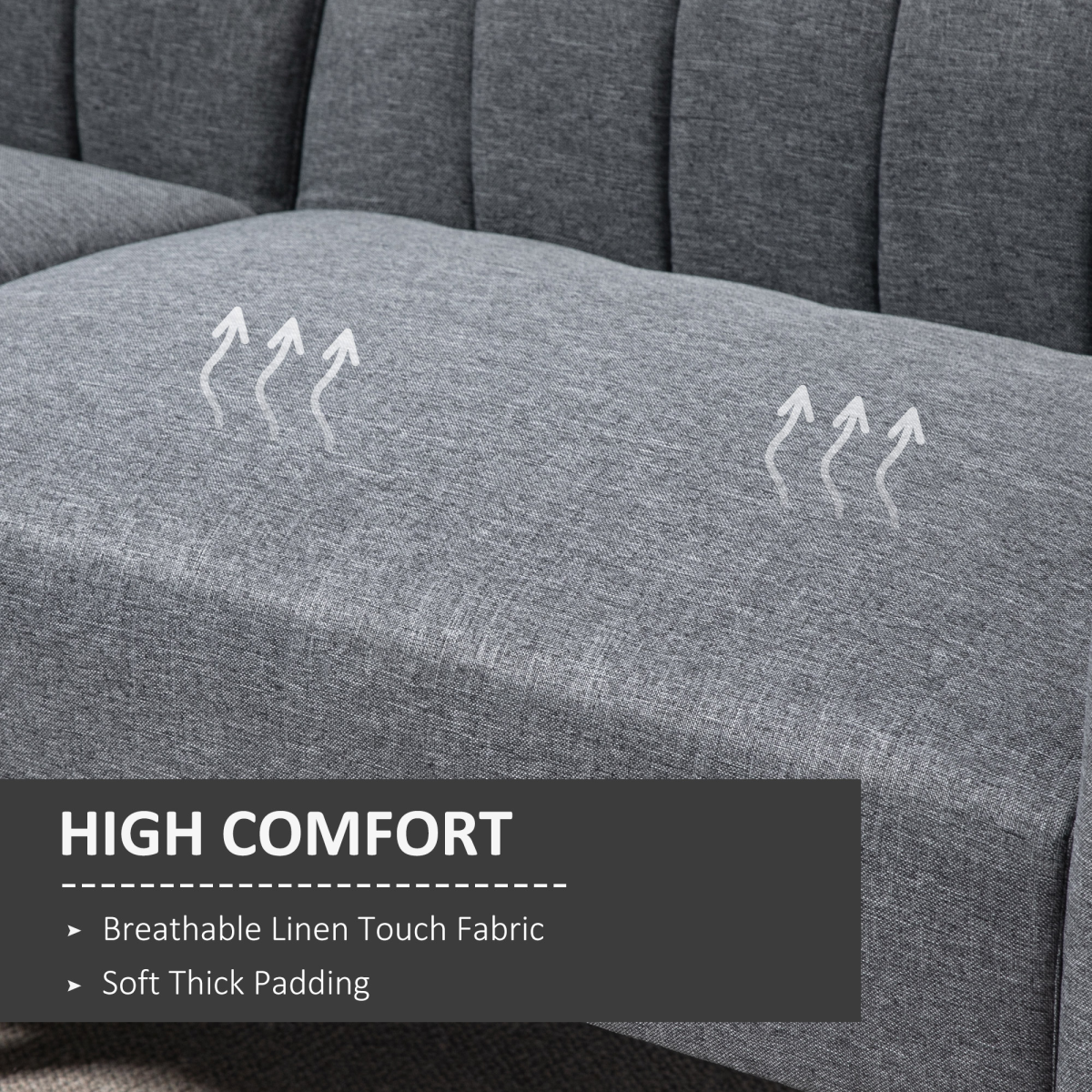 HOMCOM two-seater sofa bed with adjustable backrest, suitable for living room or guest room, featuring a modern upholstery design.