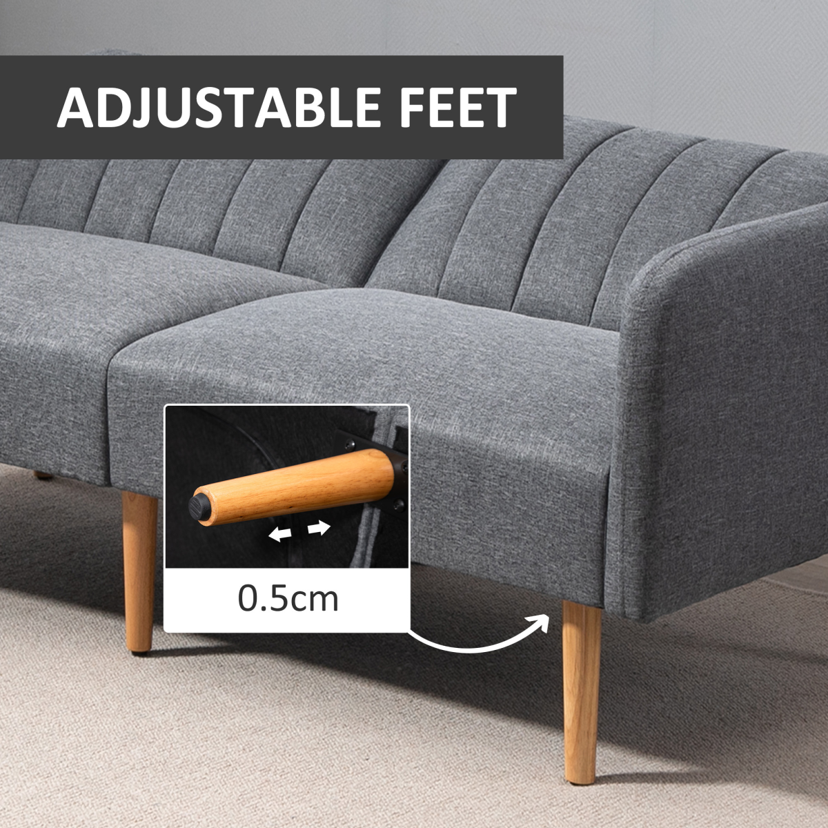 HOMCOM two-seater sofa bed with adjustable backrest in a living room setting, showcasing versatile seating and sleeping options.