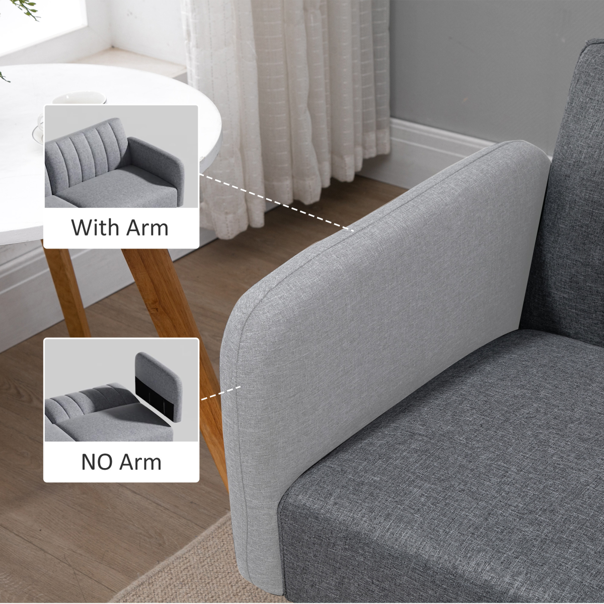 HOMCOM two-seater sofa bed with adjustable backrest, suitable for living room or guest room, featuring modern upholstered design.