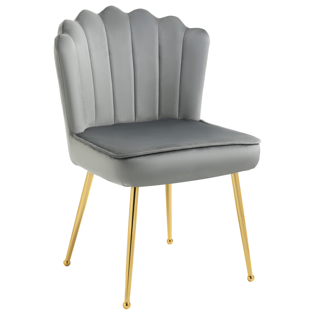 Grey velvet-feel shell accent chair with metal legs, perfect for home or bedroom lounge, by Homcom.