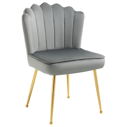Grey velvet-feel shell accent chair with metal legs, perfect for home or bedroom lounge, by Homcom.