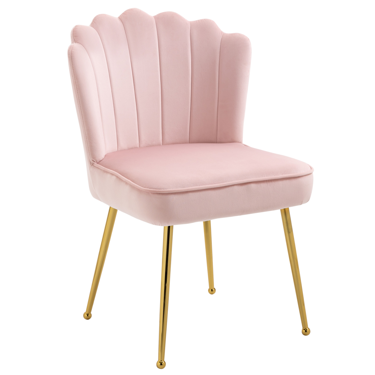 Pink velvet-feel shell accent chair with metal legs, perfect for home bedrooms or lounge areas, by HOMCOM.