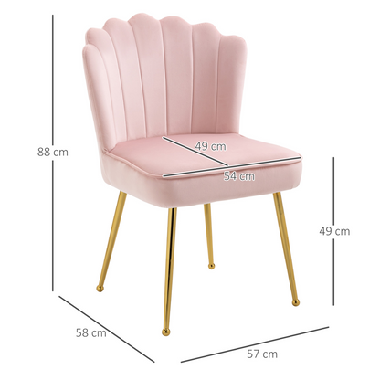 Pink velvet-feel Shell Luxe accent chair with metal legs, perfect for home bedroom or lounge seating by HOMCOM.