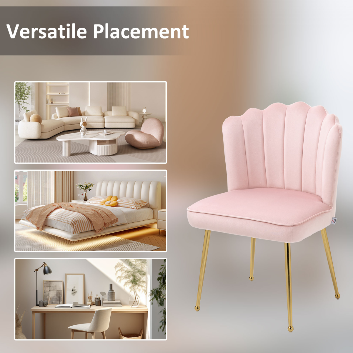 HOMCOM pink velvet-feel shell accent chair with metal legs, ideal for home, bedroom, or lounge seating.