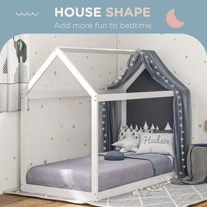 Grey wooden single bed frame with tree house design by HOMCOM, featuring a cozy, playful tree house-inspired style.