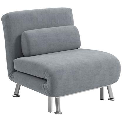 Light blue HOMCOM single folding 5-position convertible sleeper chair sofa bed with adjustable backrest and compact design.