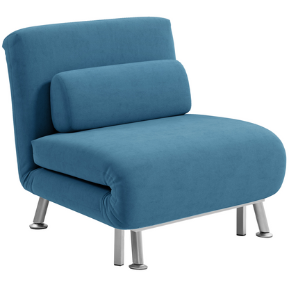 Light blue HOMCOM single folding sleeper chair sofa bed in five positions, convertible and compact for versatile seating and sleeping.