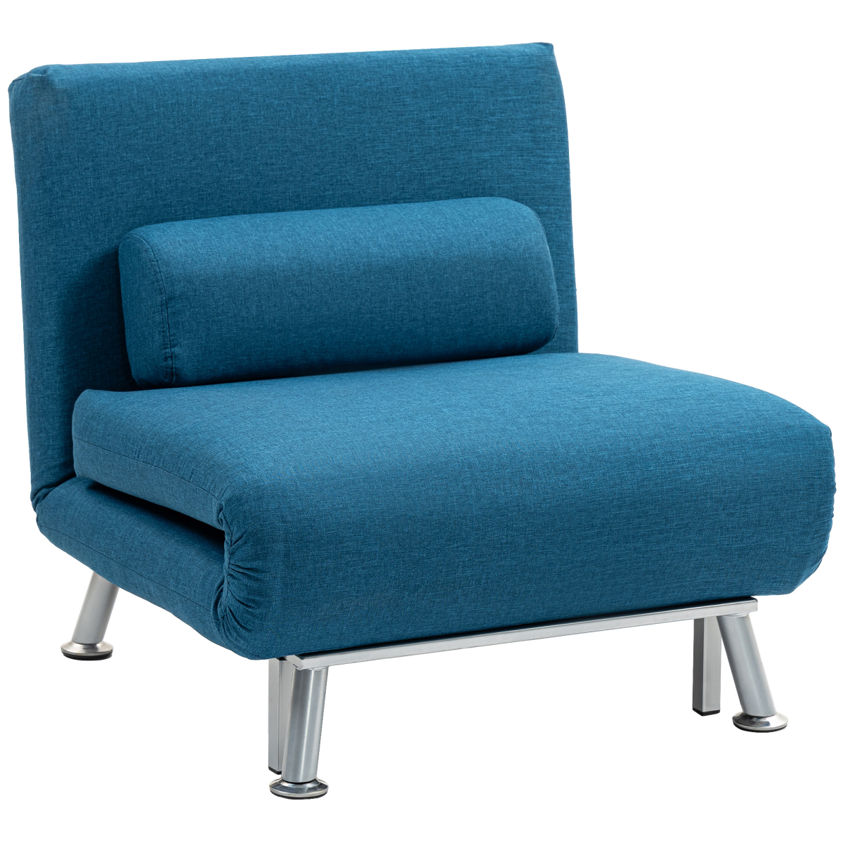 Light blue HOMCOM single folding sleeper chair sofa bed in five positions, convertible and compact for versatile seating and sleeping options.